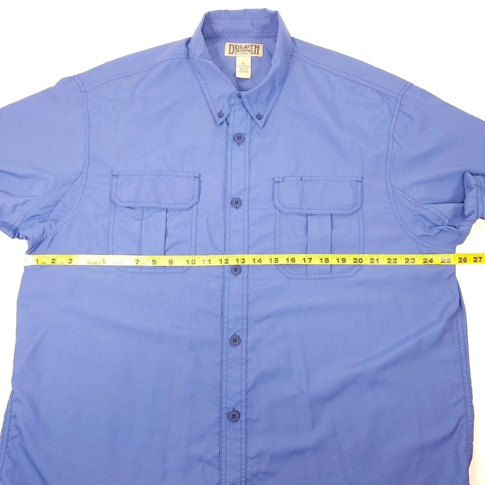 Duluth Trading Shirt Mens XL Blue Short Sleeve‎ Vented Fish Outdoor Hiking